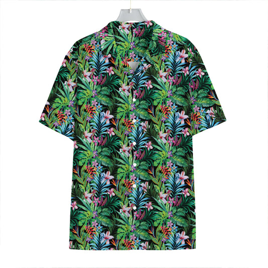 Tropical Palm And Hibiscus Print Hawaiian Shirt