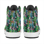 Tropical Palm And Hibiscus Print High Top Leather Sneakers