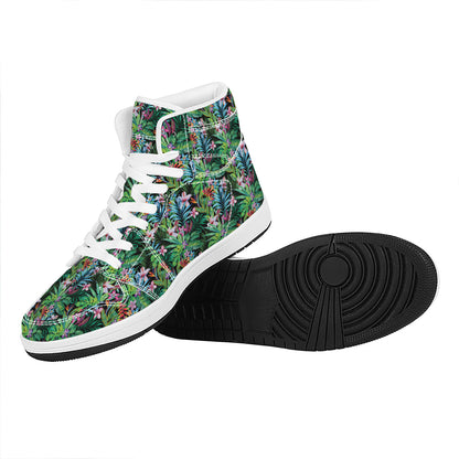 Tropical Palm And Hibiscus Print High Top Leather Sneakers