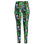 Tropical Palm And Hibiscus Print High-Waisted Pocket Leggings