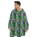 Tropical Palm And Hibiscus Print Hoodie Blanket