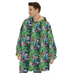 Tropical Palm And Hibiscus Print Hoodie Blanket