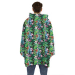 Tropical Palm And Hibiscus Print Hoodie Blanket