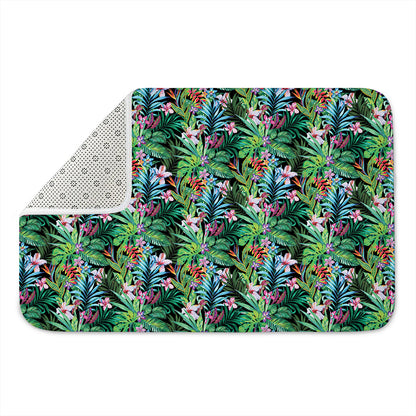 Tropical Palm And Hibiscus Print Indoor Door Mat