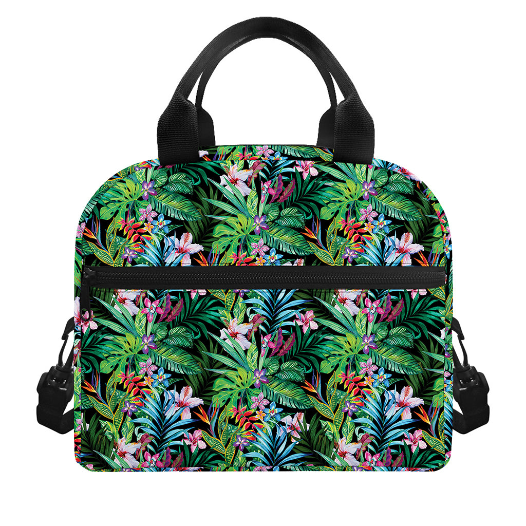 Tropical Palm And Hibiscus Print Insulated Lunch Bag