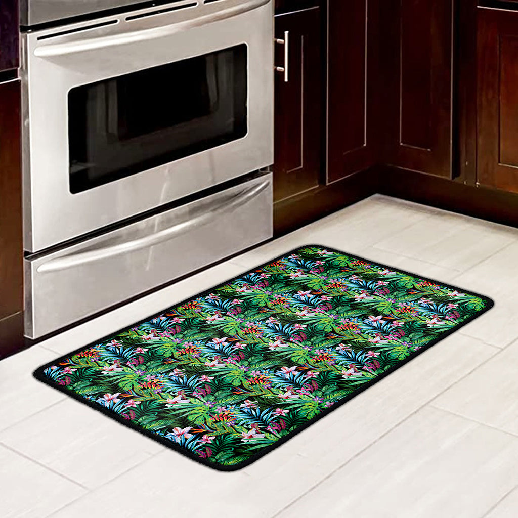 Tropical Palm And Hibiscus Print Kitchen Mat