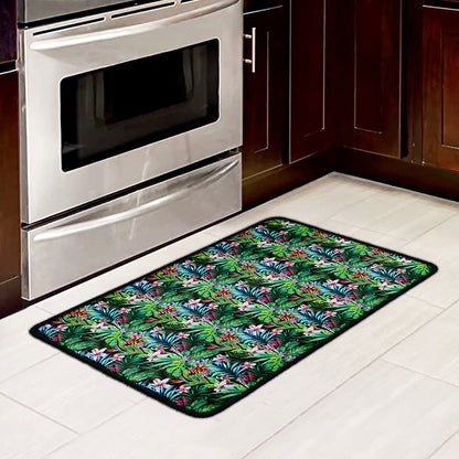 Tropical Palm And Hibiscus Print Kitchen Mat