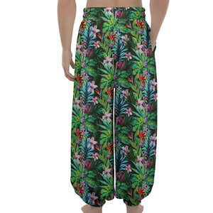 Tropical Palm And Hibiscus Print Lantern Pants