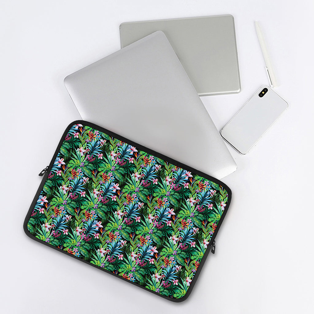 Tropical Palm And Hibiscus Print Laptop Sleeve