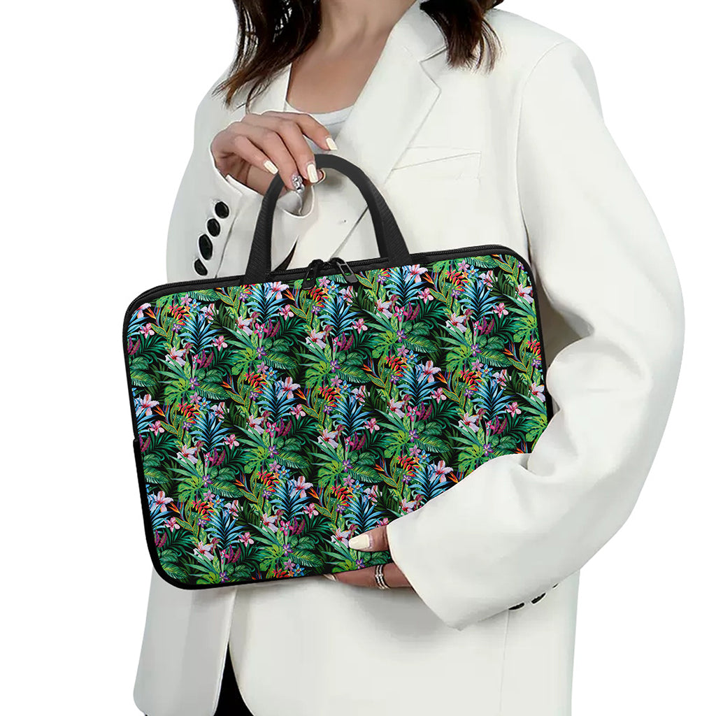 Tropical Palm And Hibiscus Print Laptop Sleeve With Handle