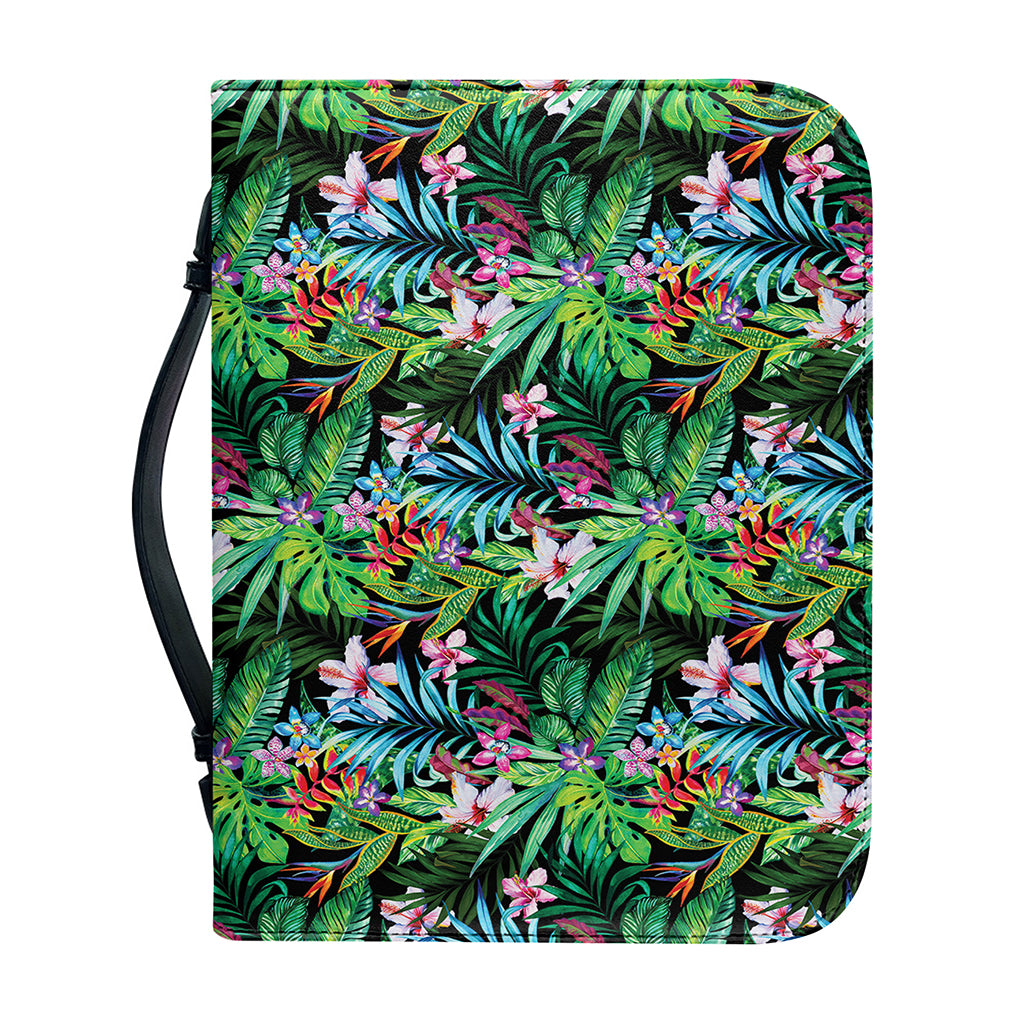 Tropical Palm And Hibiscus Print Leather Bible Cover