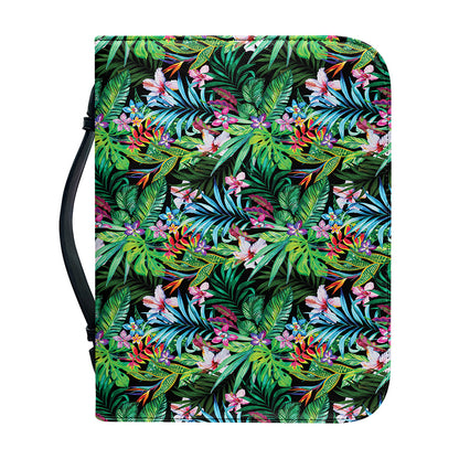 Tropical Palm And Hibiscus Print Leather Bible Cover