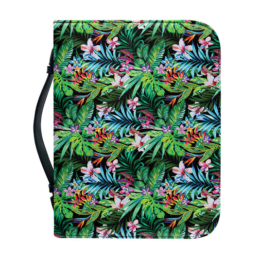Tropical Palm And Hibiscus Print Leather Bible Cover
