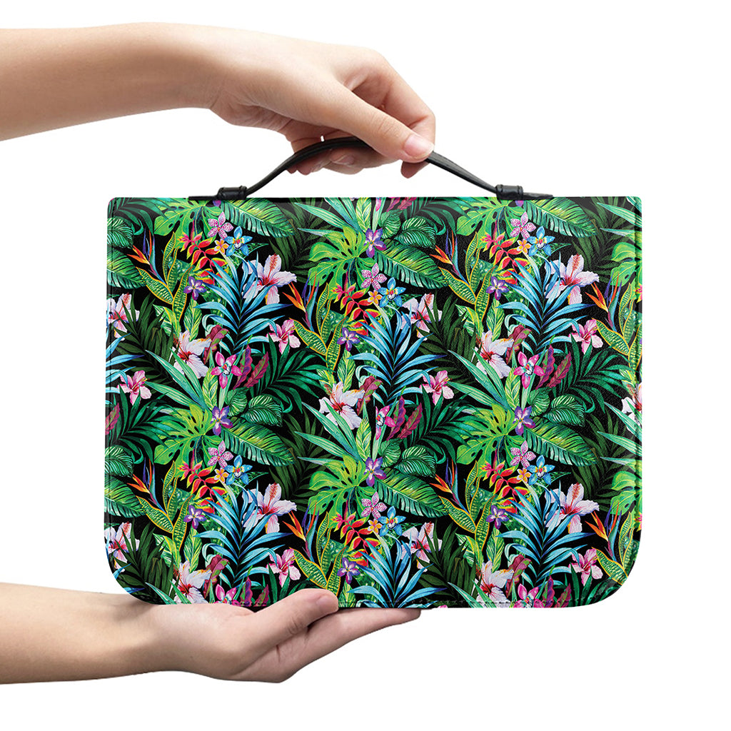 Tropical Palm And Hibiscus Print Leather Bible Cover