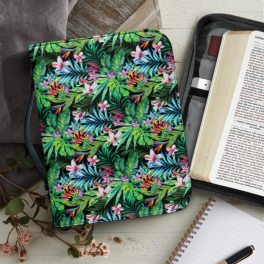 Tropical Palm And Hibiscus Print Leather Bible Cover