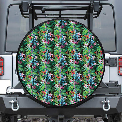 Tropical Palm And Hibiscus Print Leather Spare Tire Cover