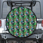 Tropical Palm And Hibiscus Print Leather Spare Tire Cover