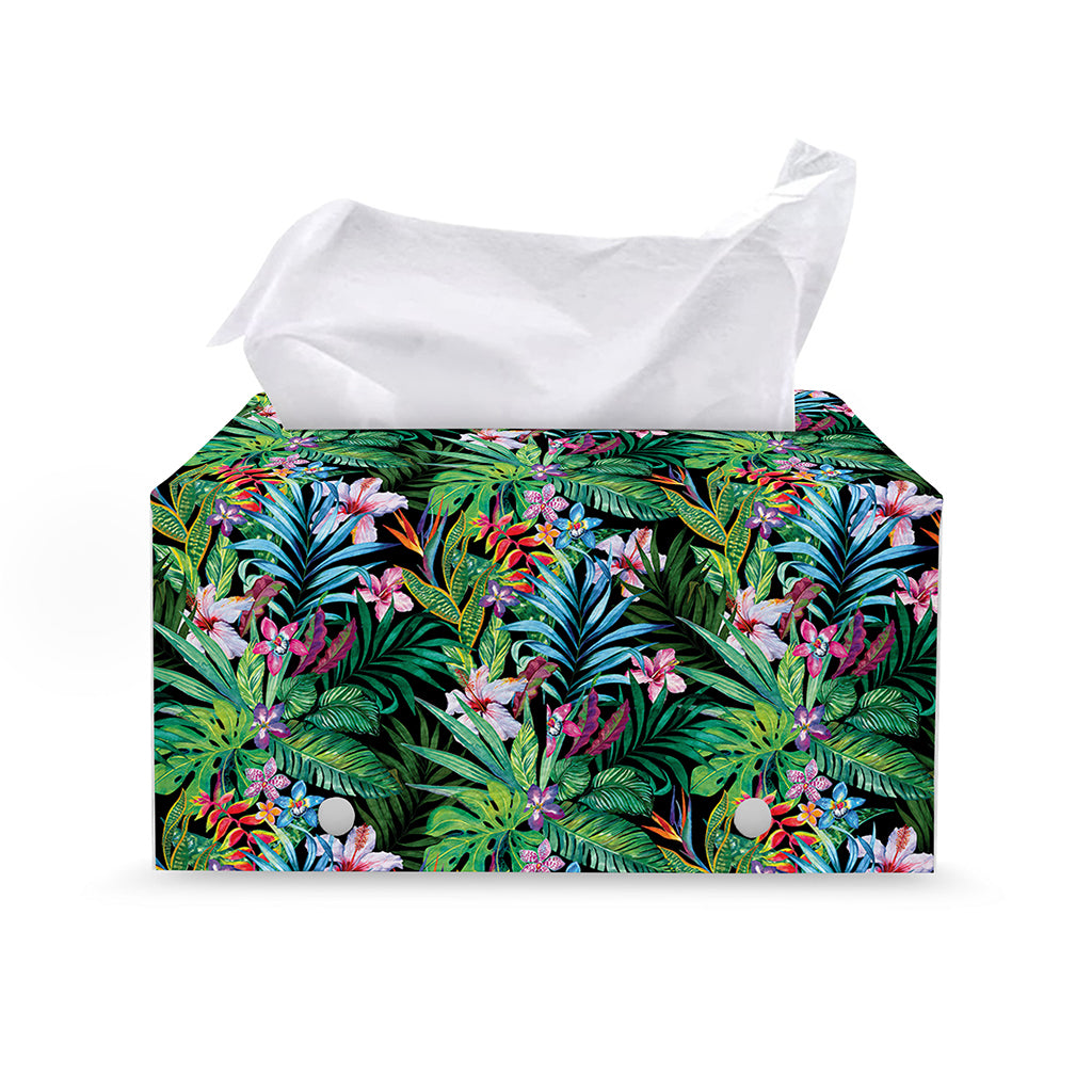 Tropical Palm And Hibiscus Print Leather Tissue Box Cover