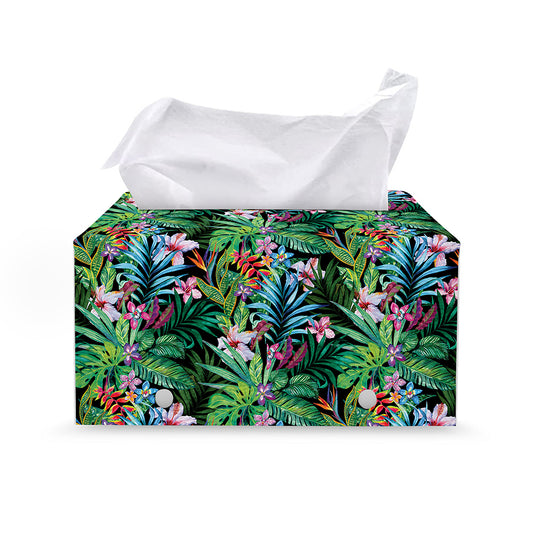 Tropical Palm And Hibiscus Print Leather Tissue Box Cover