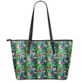 Tropical Palm And Hibiscus Print Leather Tote Bag With Zipper