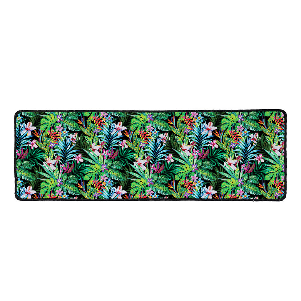 Tropical Palm And Hibiscus Print Long Kitchen Mat