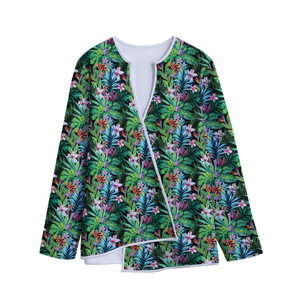 Tropical Palm And Hibiscus Print Long Sleeve Short Coat