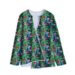 Tropical Palm And Hibiscus Print Long Sleeve Short Coat