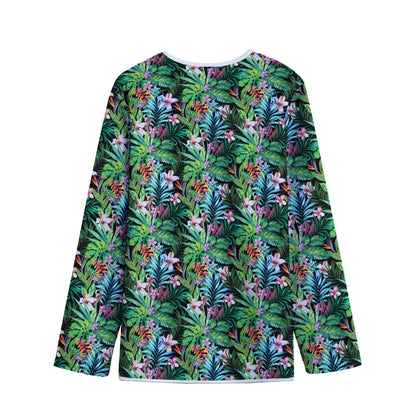 Tropical Palm And Hibiscus Print Long Sleeve Short Coat