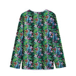 Tropical Palm And Hibiscus Print Long Sleeve Short Coat