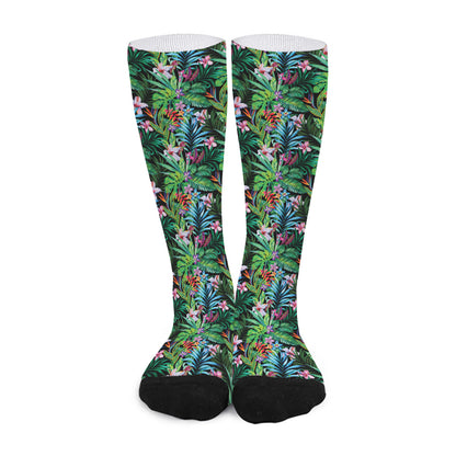 Tropical Palm And Hibiscus Print Long Socks