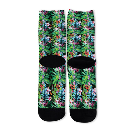 Tropical Palm And Hibiscus Print Long Socks