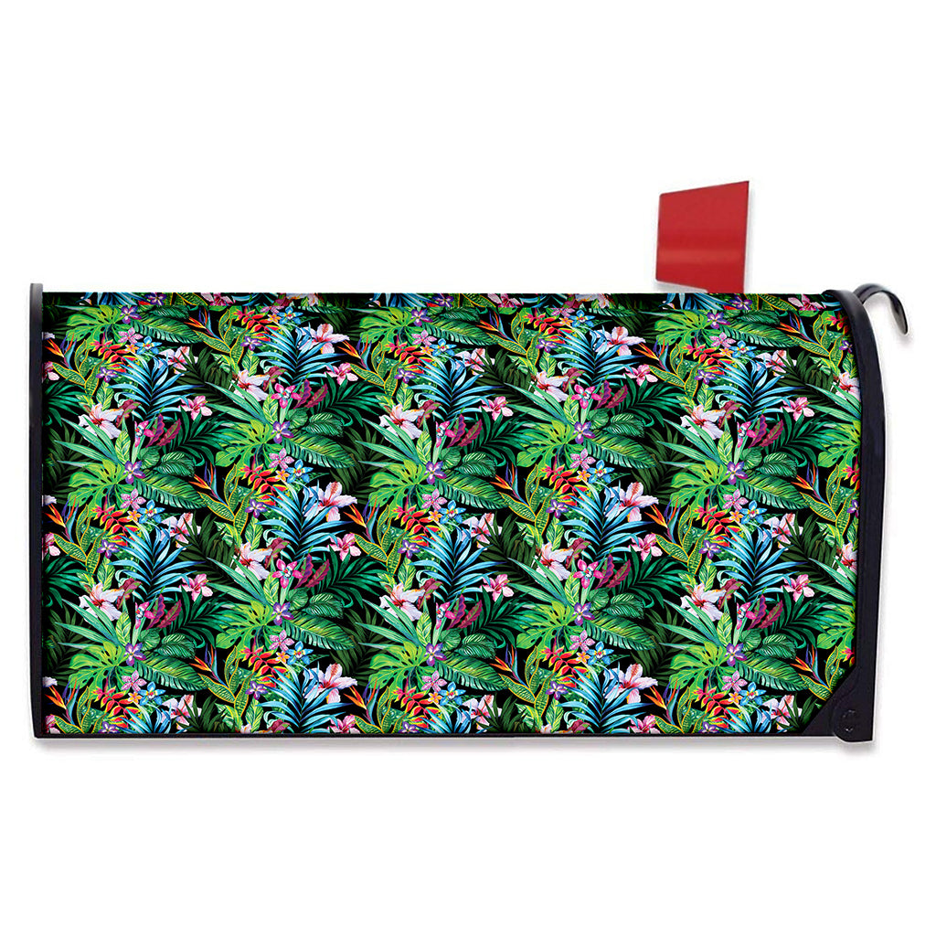Tropical Palm And Hibiscus Print Mailbox Cover
