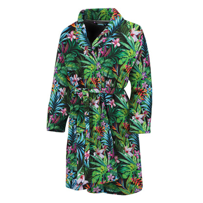 Tropical Palm And Hibiscus Print Men's Bathrobe