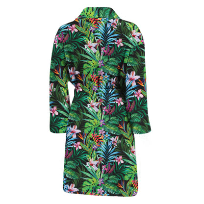 Tropical Palm And Hibiscus Print Men's Bathrobe