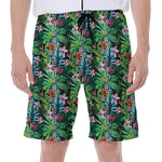 Tropical Palm And Hibiscus Print Men's Beach Shorts