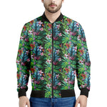 Tropical Palm And Hibiscus Print Men's Bomber Jacket