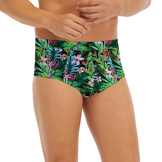 Tropical Palm And Hibiscus Print Men's Briefs