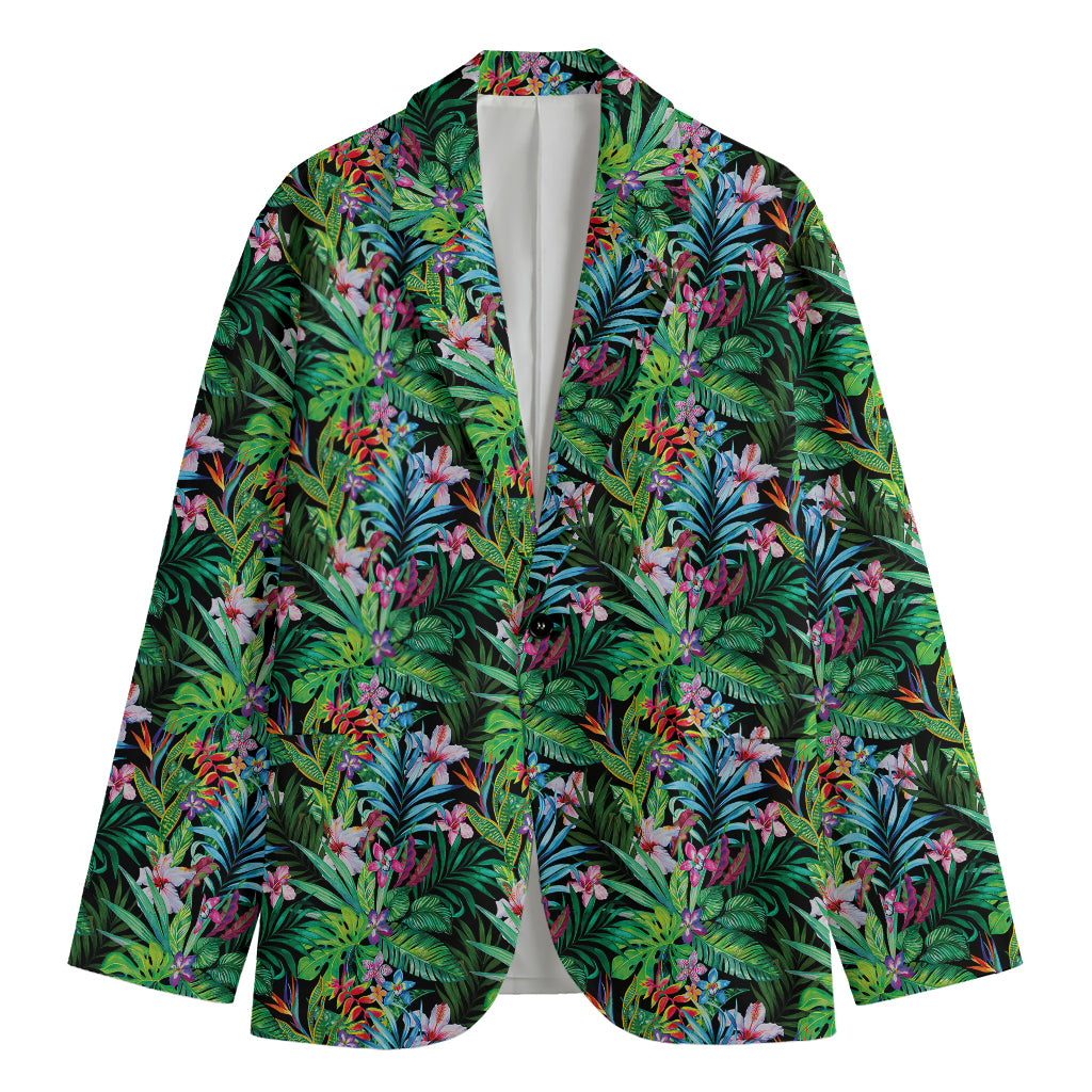Tropical Palm And Hibiscus Print Men's Cotton Blazer