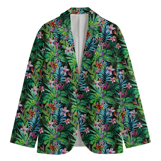 Tropical Palm And Hibiscus Print Men's Cotton Blazer