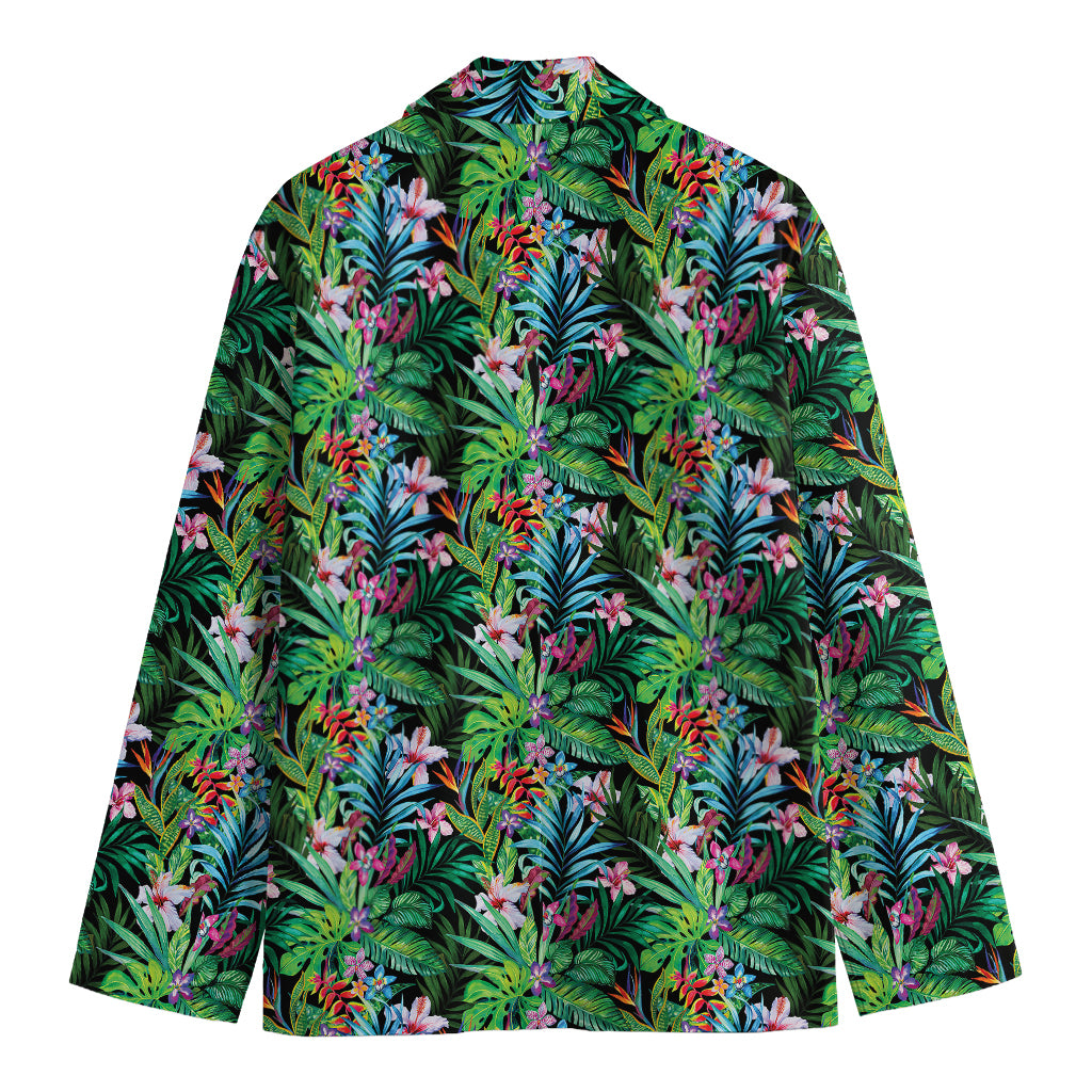 Tropical Palm And Hibiscus Print Men's Cotton Blazer