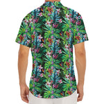 Tropical Palm And Hibiscus Print Men's Deep V-Neck Shirt