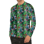Tropical Palm And Hibiscus Print Men's Long Sleeve Rash Guard