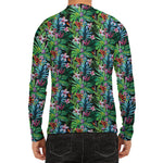 Tropical Palm And Hibiscus Print Men's Long Sleeve Rash Guard