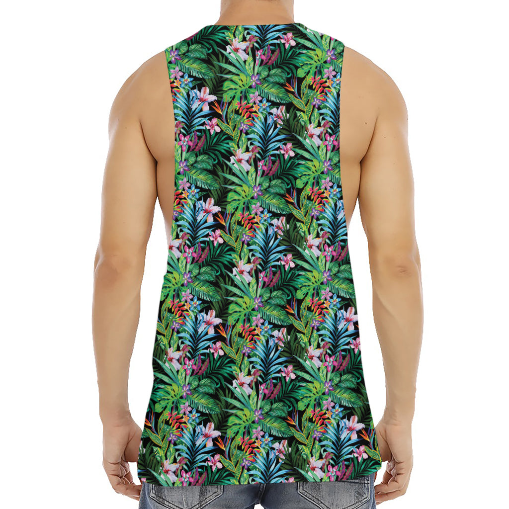 Tropical Palm And Hibiscus Print Men's Muscle Tank Top