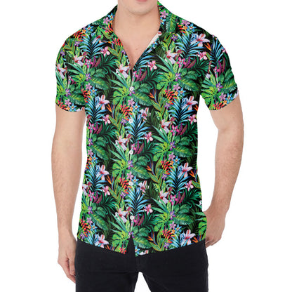 Tropical Palm And Hibiscus Print Men's Shirt