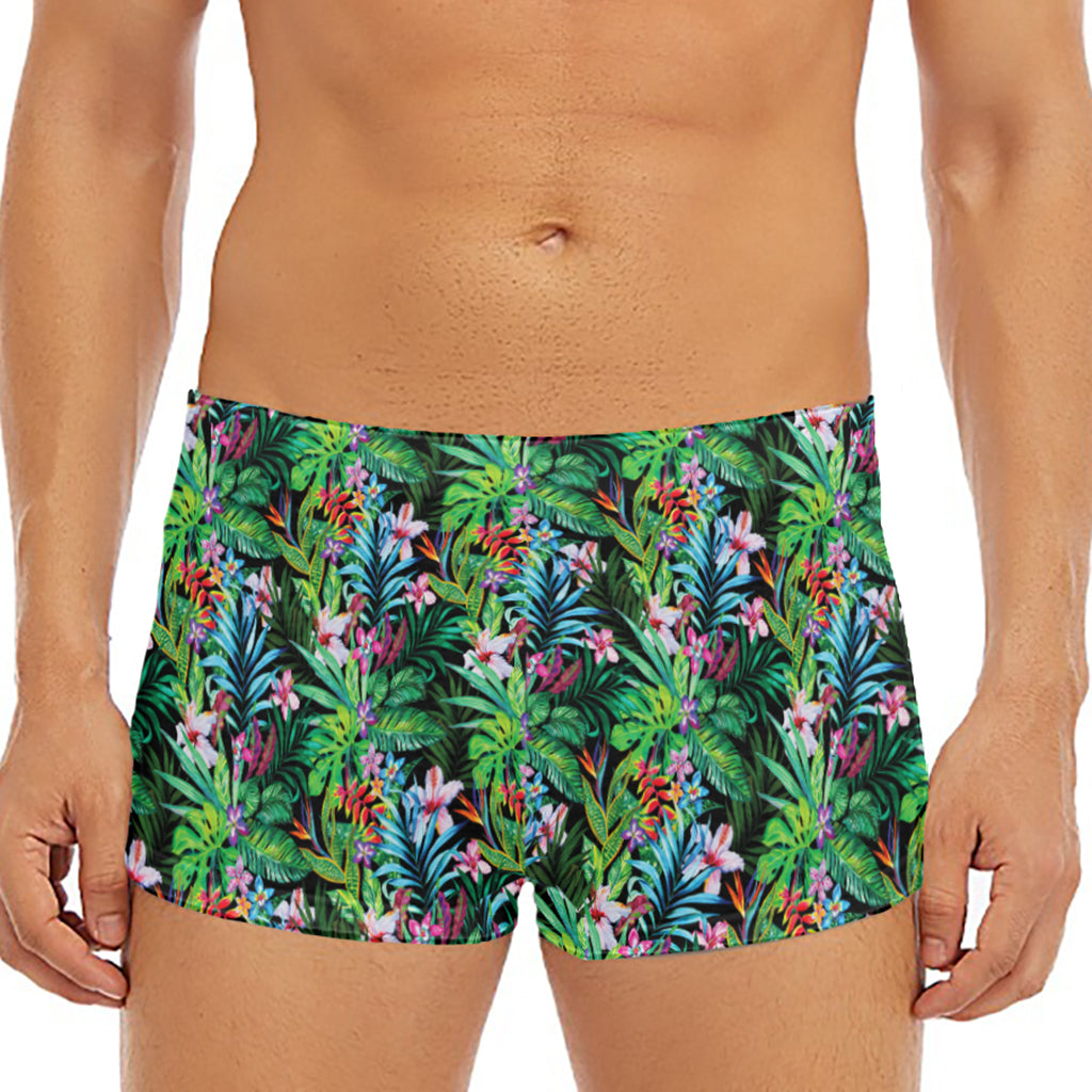 Tropical Palm And Hibiscus Print Men's Short Boxer Briefs