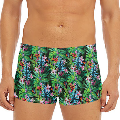 Tropical Palm And Hibiscus Print Men's Short Boxer Briefs