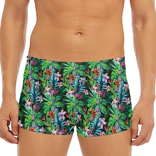 Tropical Palm And Hibiscus Print Men's Short Boxer Briefs