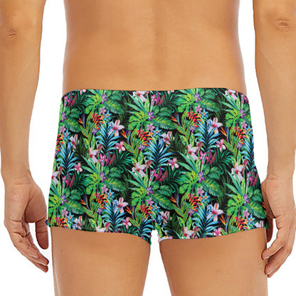 Tropical Palm And Hibiscus Print Men's Short Boxer Briefs