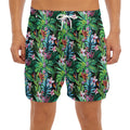 Tropical Palm And Hibiscus Print Men's Split Running Shorts